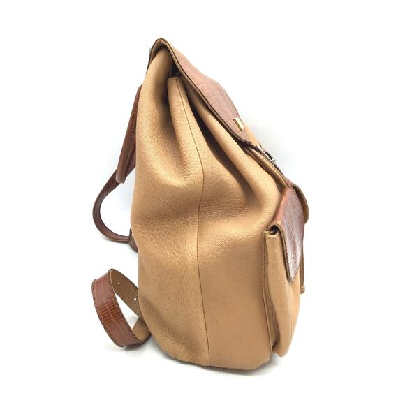 Gianfranco Ferre Distressed Leather Reptile Accent Drawstring Backpack - Picture 2 of 10